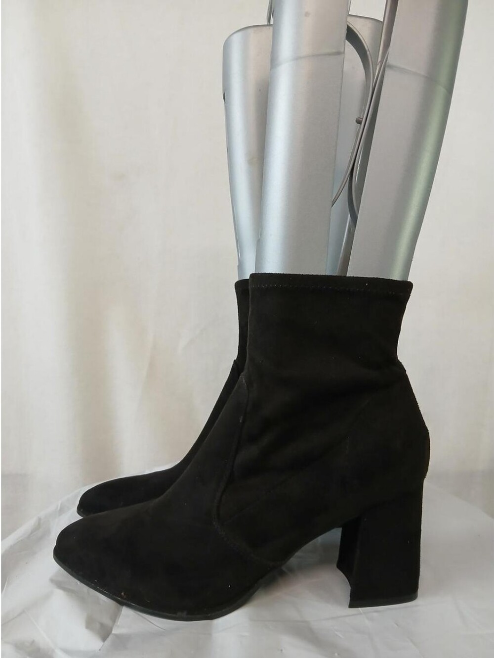 Marc Fisher Balli2 Black Textile Sock Ankle Boots Suede Block Heel